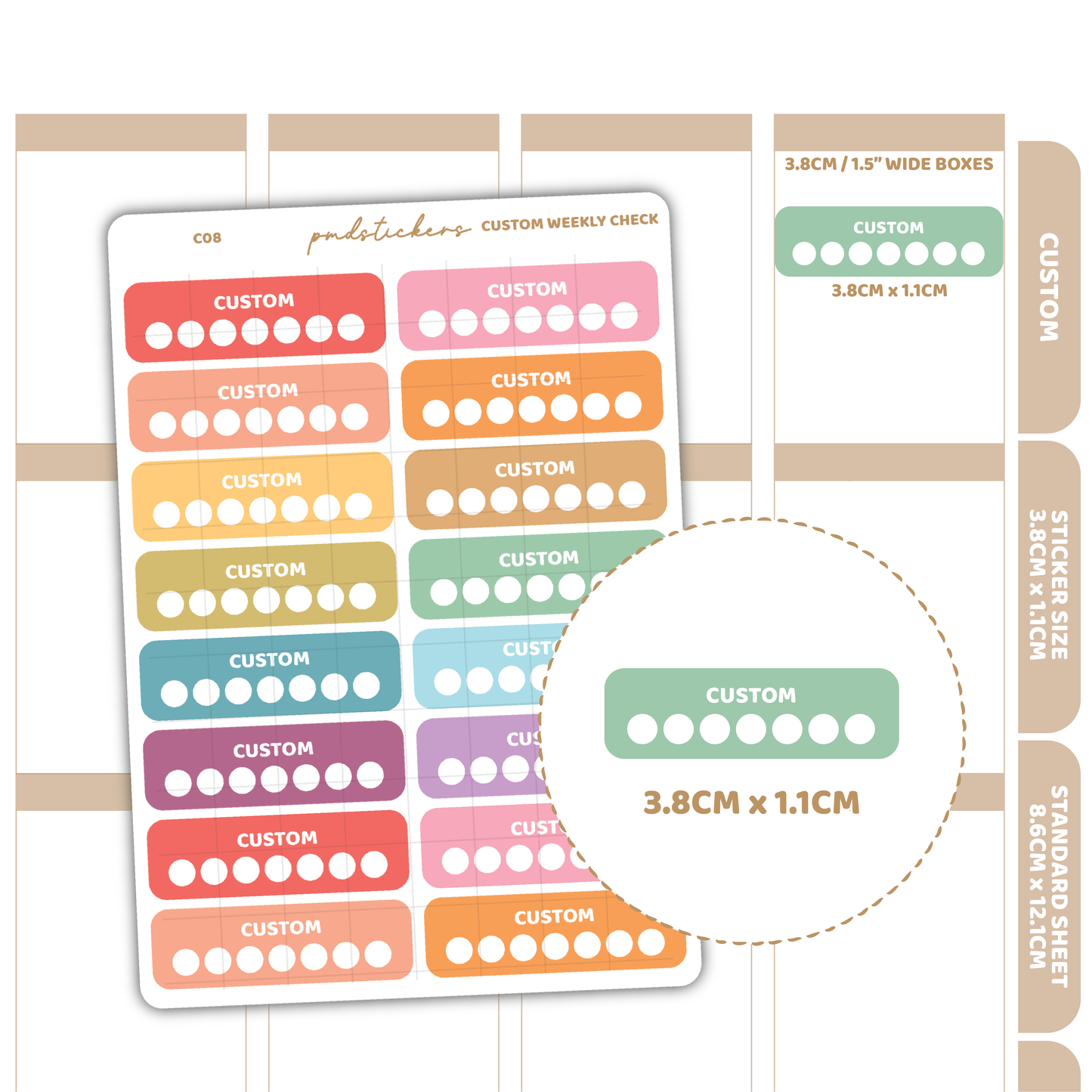 Custom Weekly Checkdot Box Stickers | Custom Planner Stickers | C08