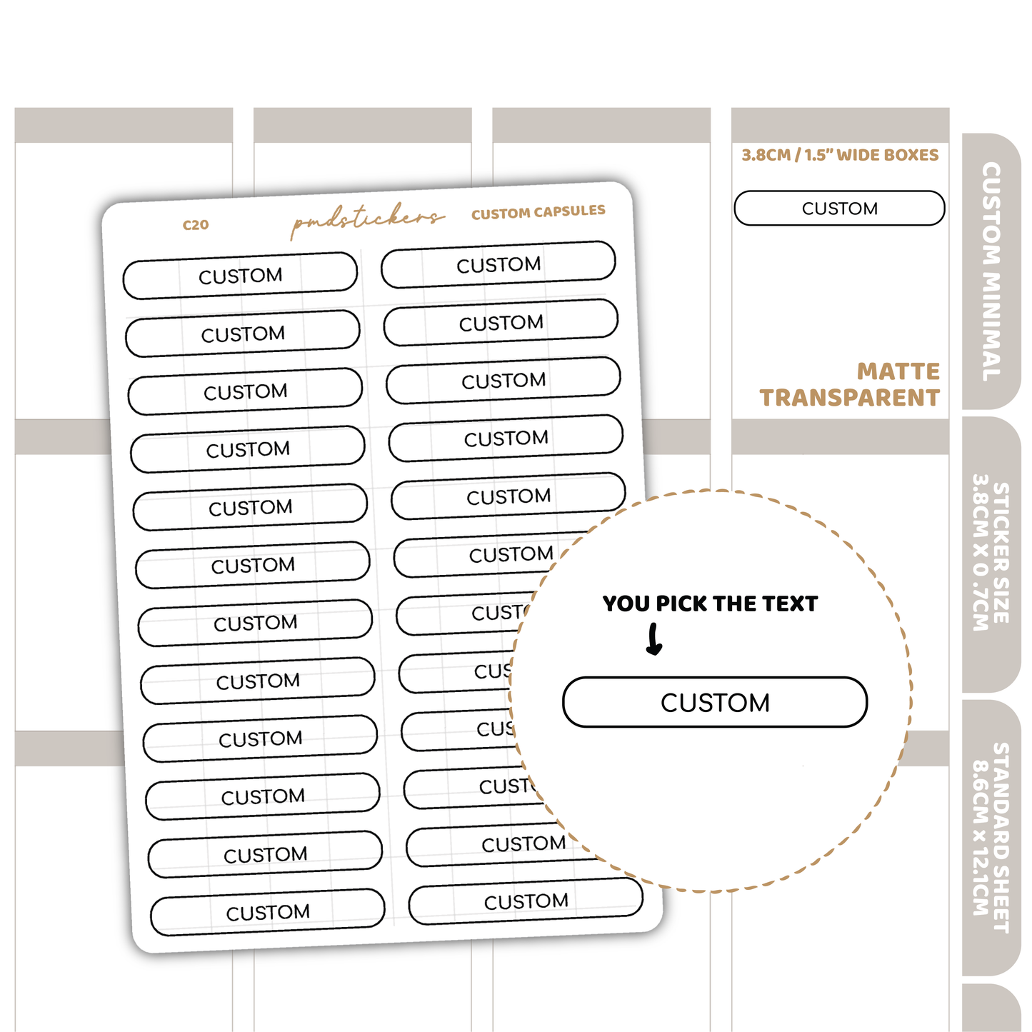 Custom Capsule Stickers | Custom Minimal Planner Stickers | C20