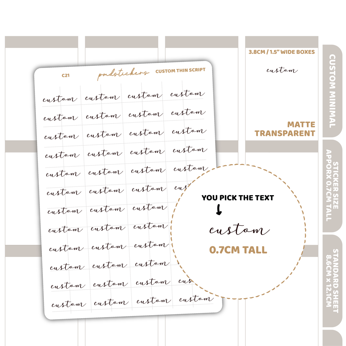 Custom Thin Script Word Stickers | Custom Minimal Planner Stickers | C21