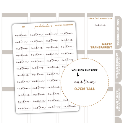 Custom Thin Script Word Stickers | Custom Minimal Planner Stickers | C21