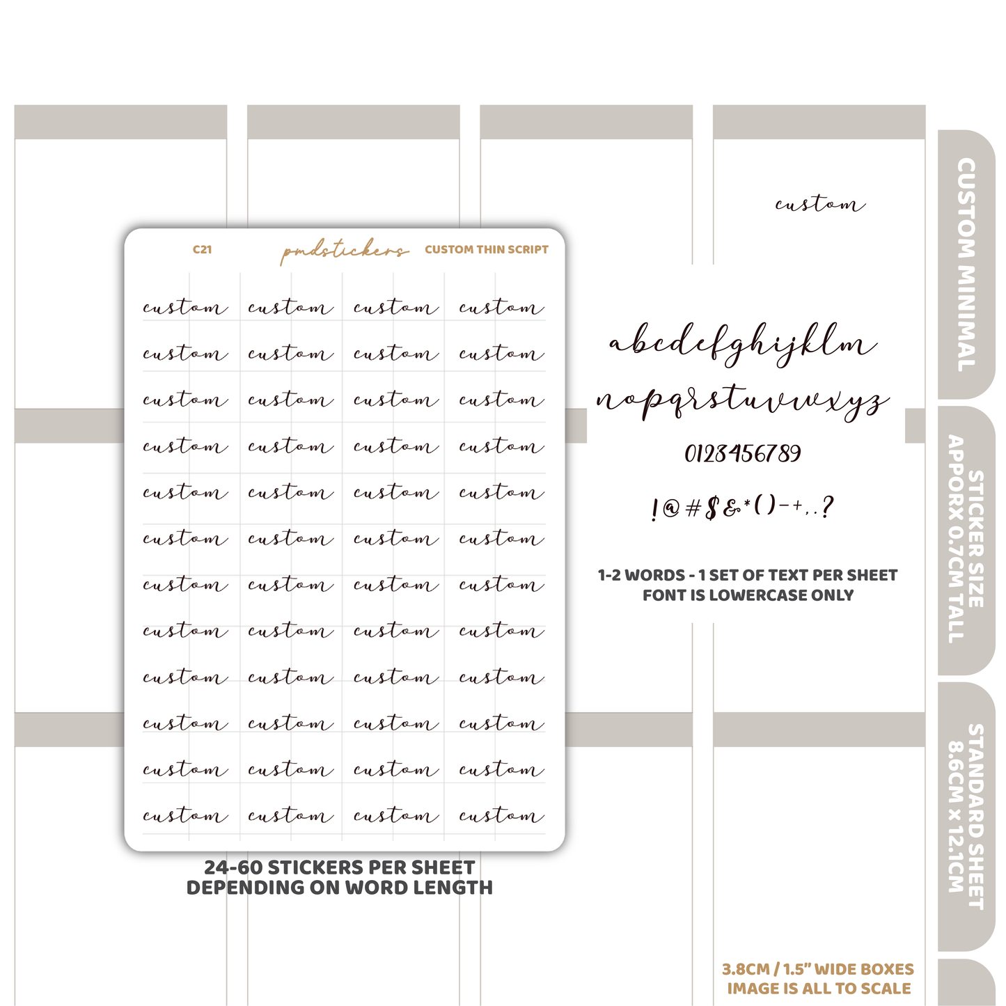 Custom Thin Script Word Stickers | Custom Minimal Planner Stickers | C21