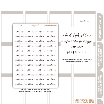 Custom Thin Script Word Stickers | Custom Minimal Planner Stickers | C21
