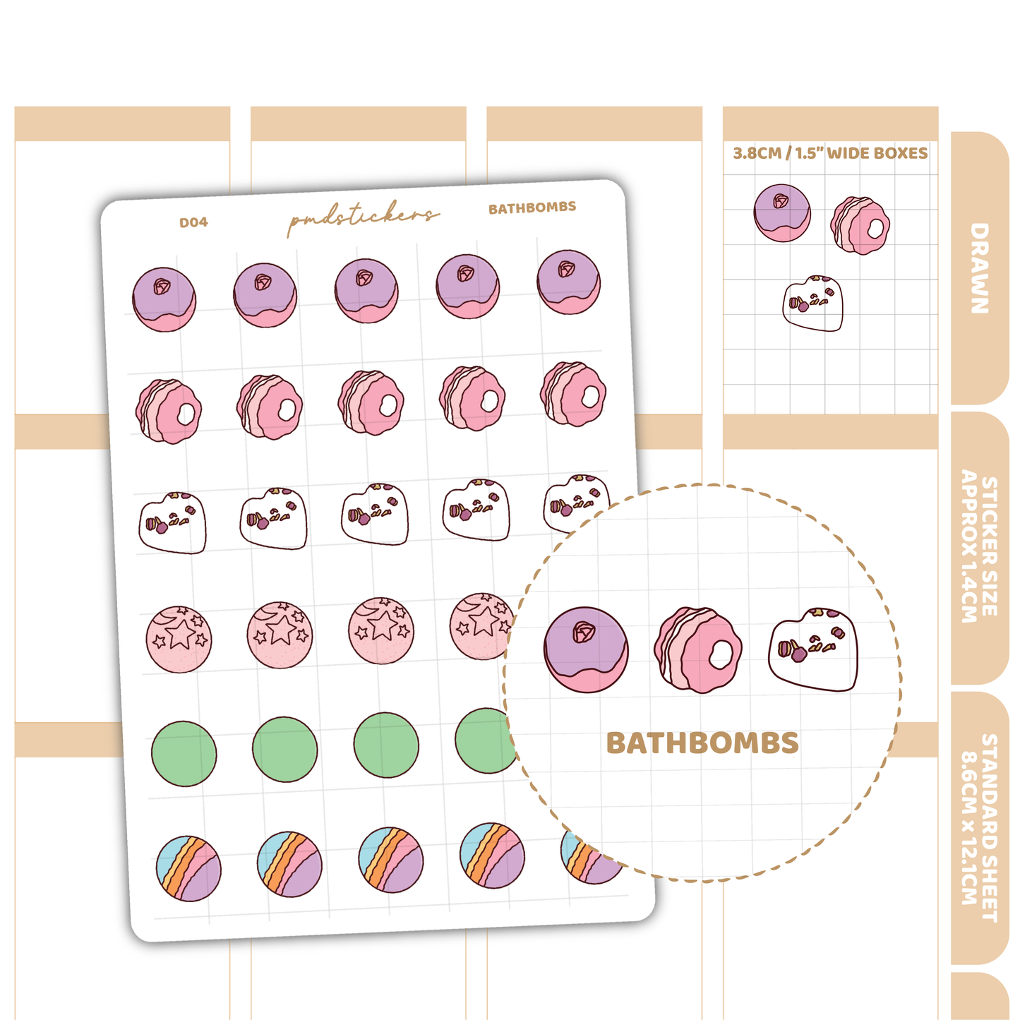 Bathbombs Stickers | Drawn Planner Stickers | D04