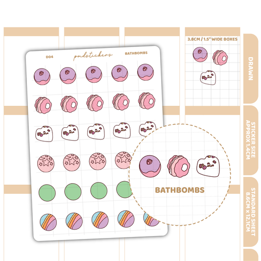 Bathbombs Stickers | Drawn Planner Stickers | D04