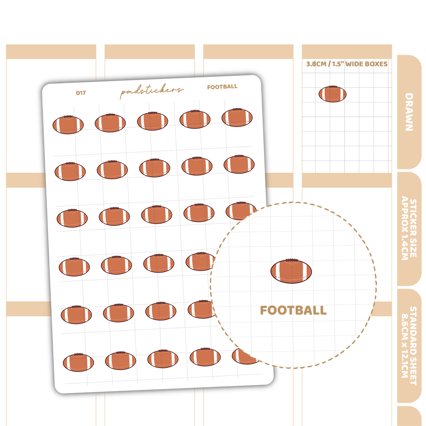 Football Stickers | Drawn Planner Stickers | D17