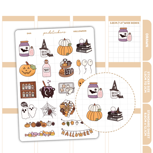 Halloween Stickers | Drawn Planner Stickers | D44