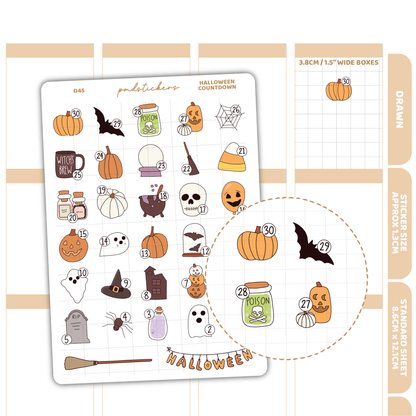 Halloween Countdown Stickers | Drawn Planner Stickers | D45