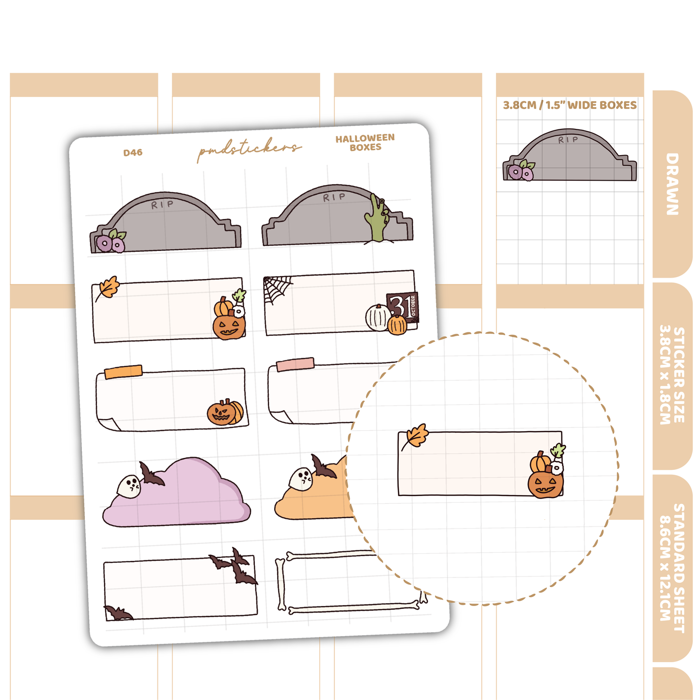 Halloween Box Stickers | Drawn Planner Stickers | D46