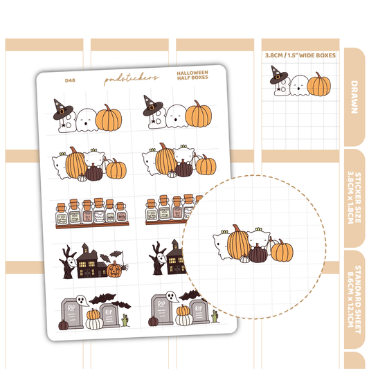 Halloween Half Box Stickers | Drawn Planner Stickers | D48