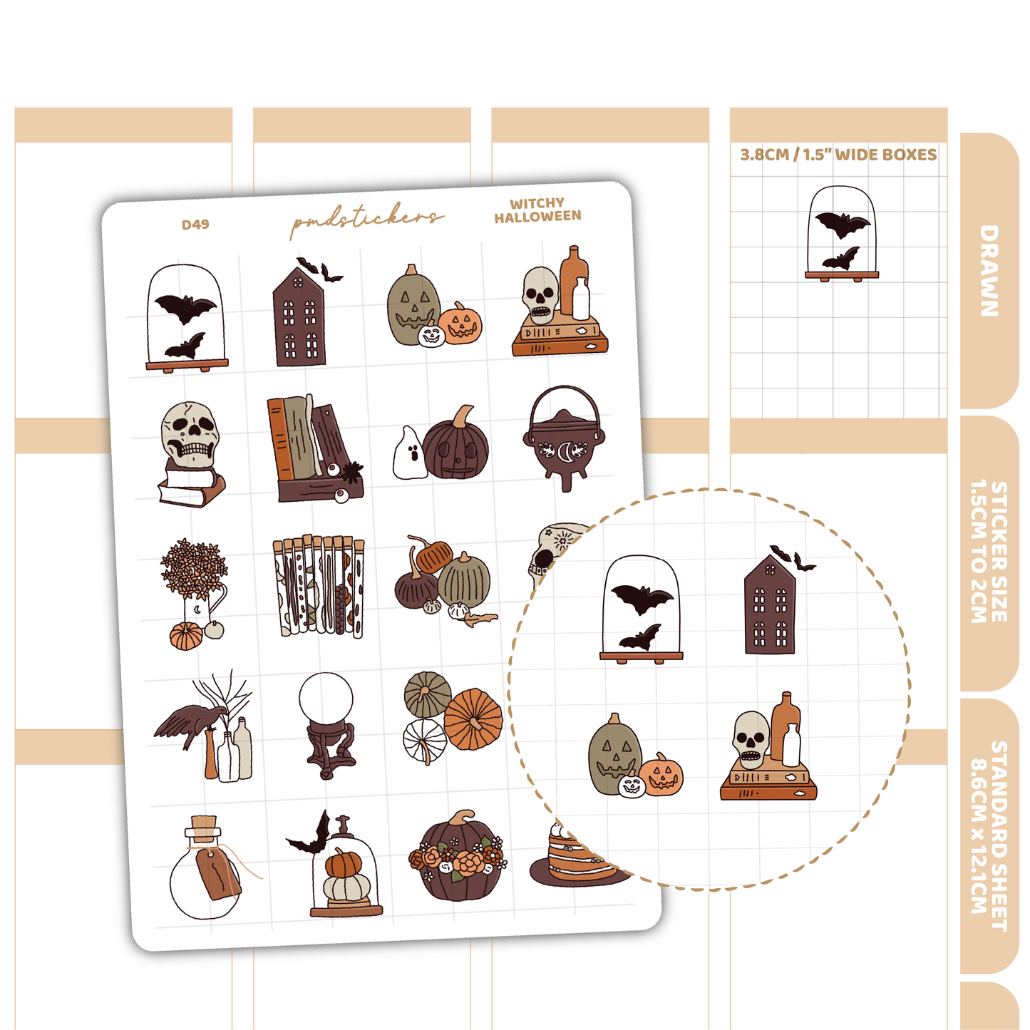 Witchy Halloween Stickers | Drawn Planner Stickers | D49