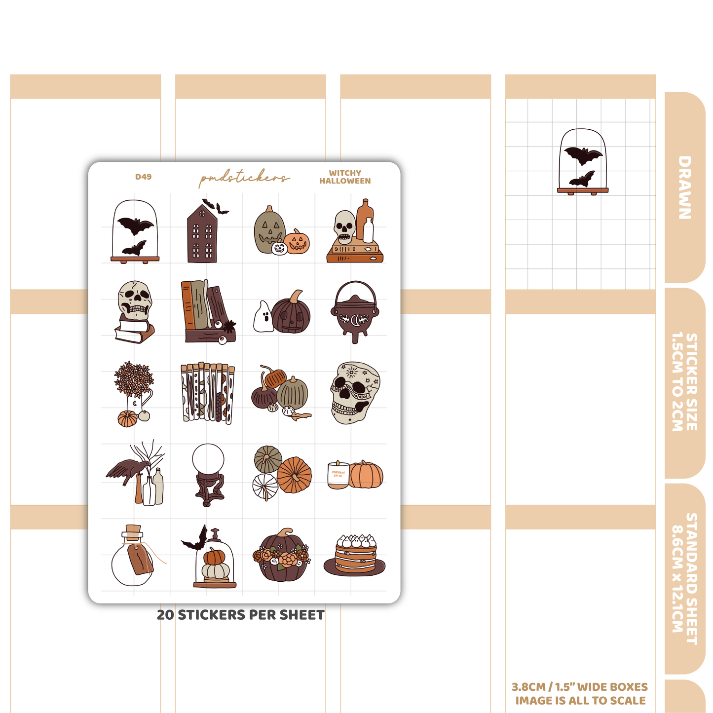 Witchy Halloween Stickers | Drawn Planner Stickers | D49