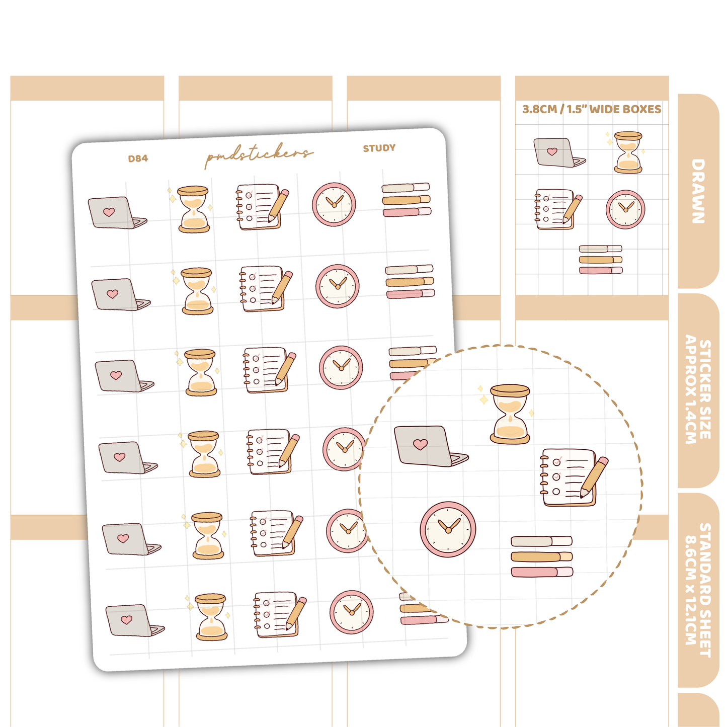 Study Stickers | Drawn Planner Stickers | D84