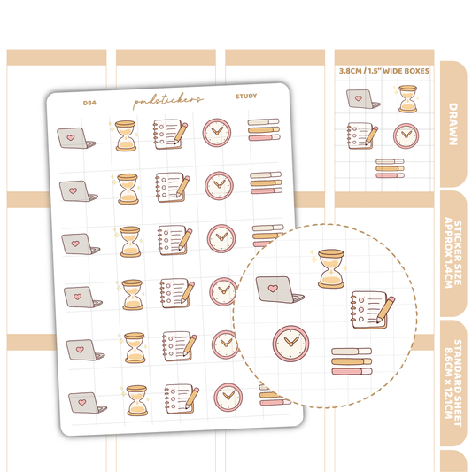 Study Stickers | Drawn Planner Stickers | D84