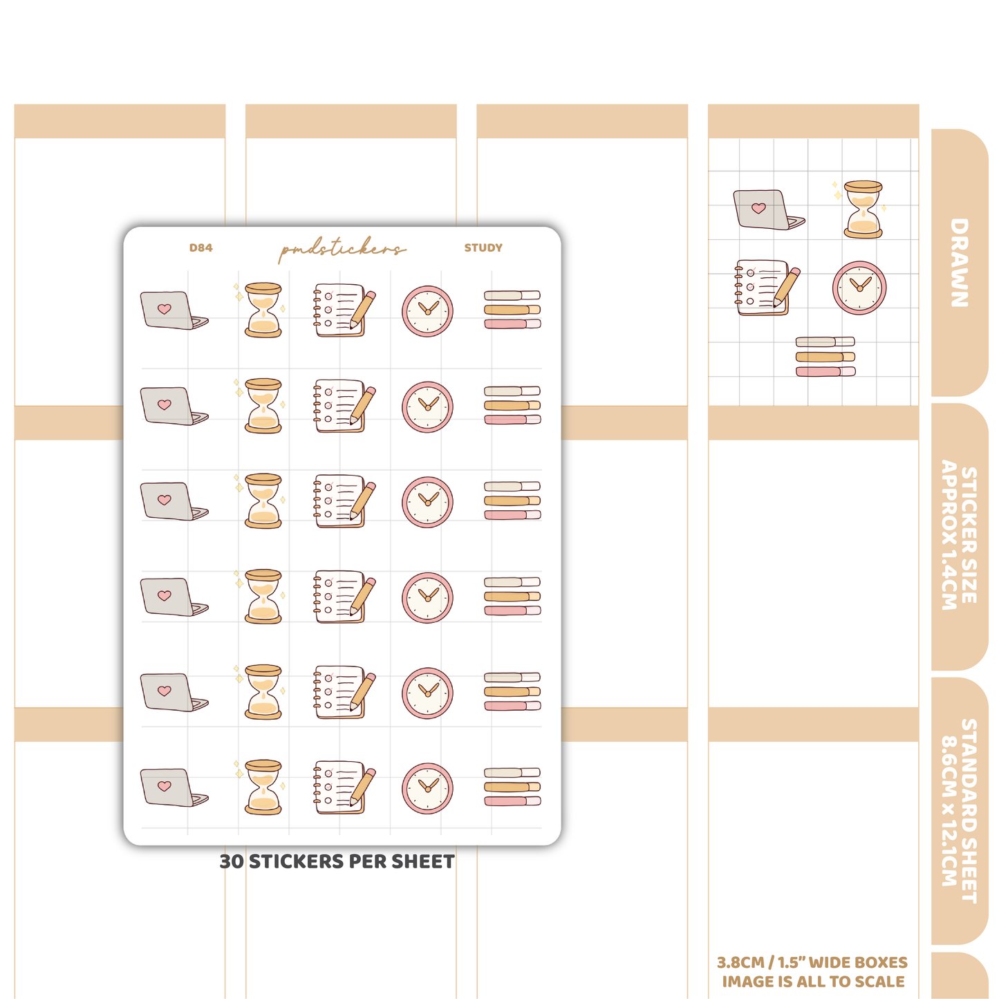 Study Stickers | Drawn Planner Stickers | D84