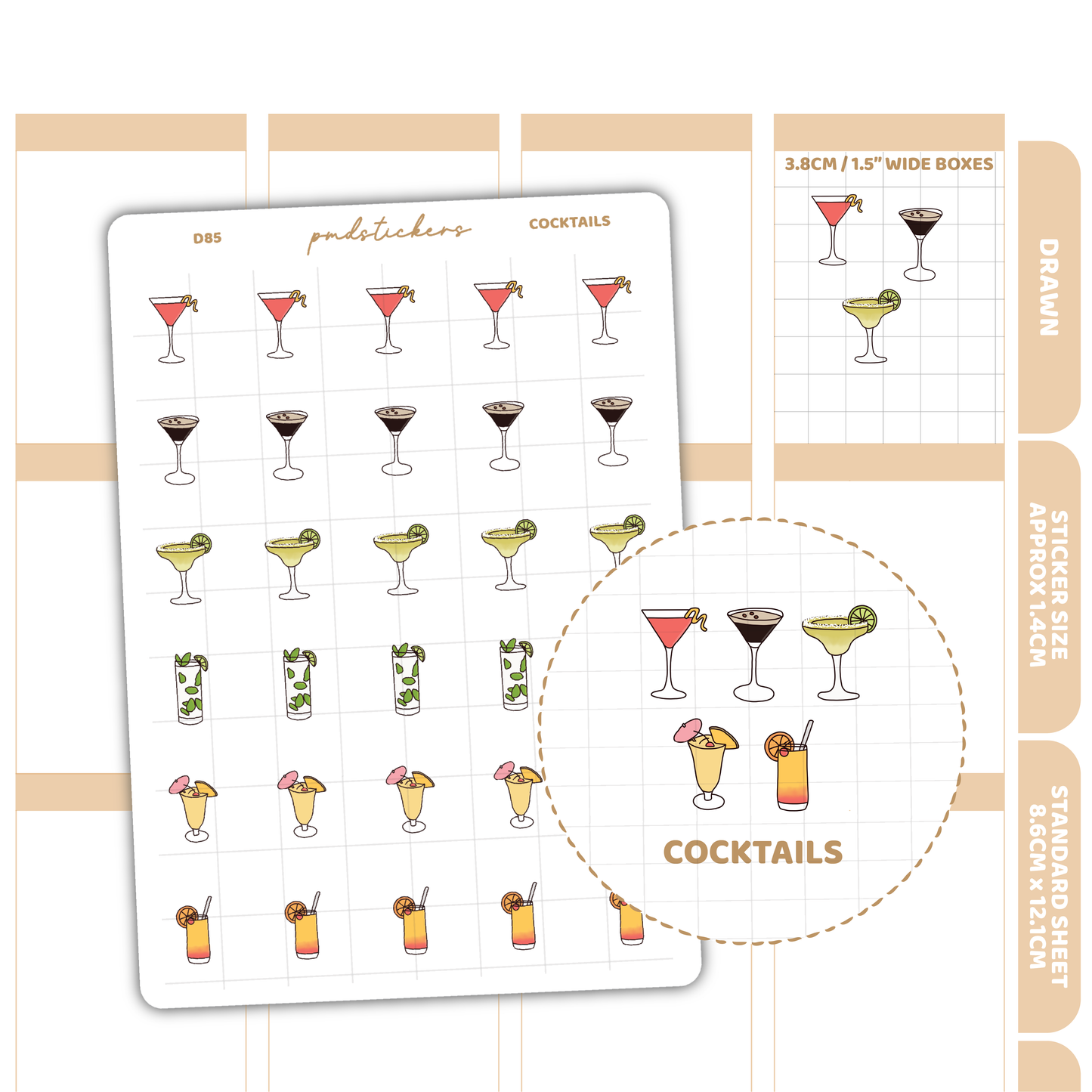 Cocktail Stickers | Drawn Planner Stickers | D85