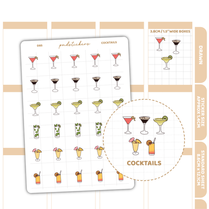 Cocktail Stickers | Drawn Planner Stickers | D85