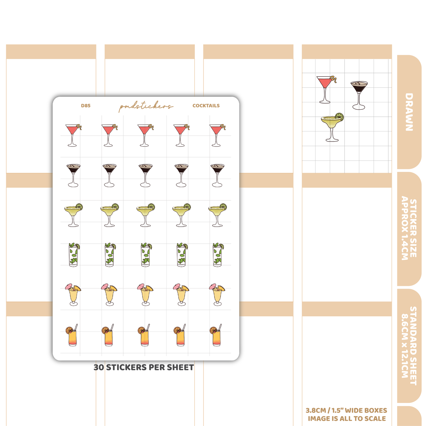 Cocktail Stickers | Drawn Planner Stickers | D85