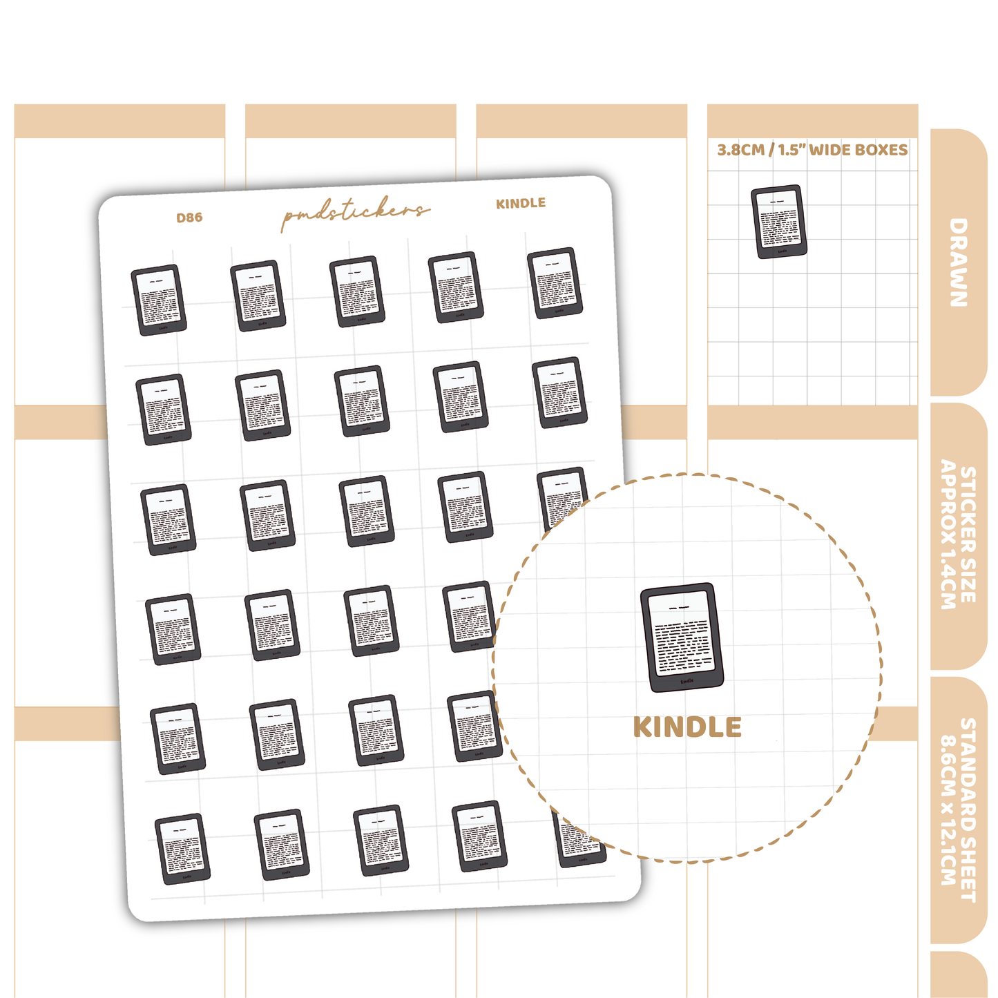 Kindle Stickers | Drawn Planner Stickers | D86