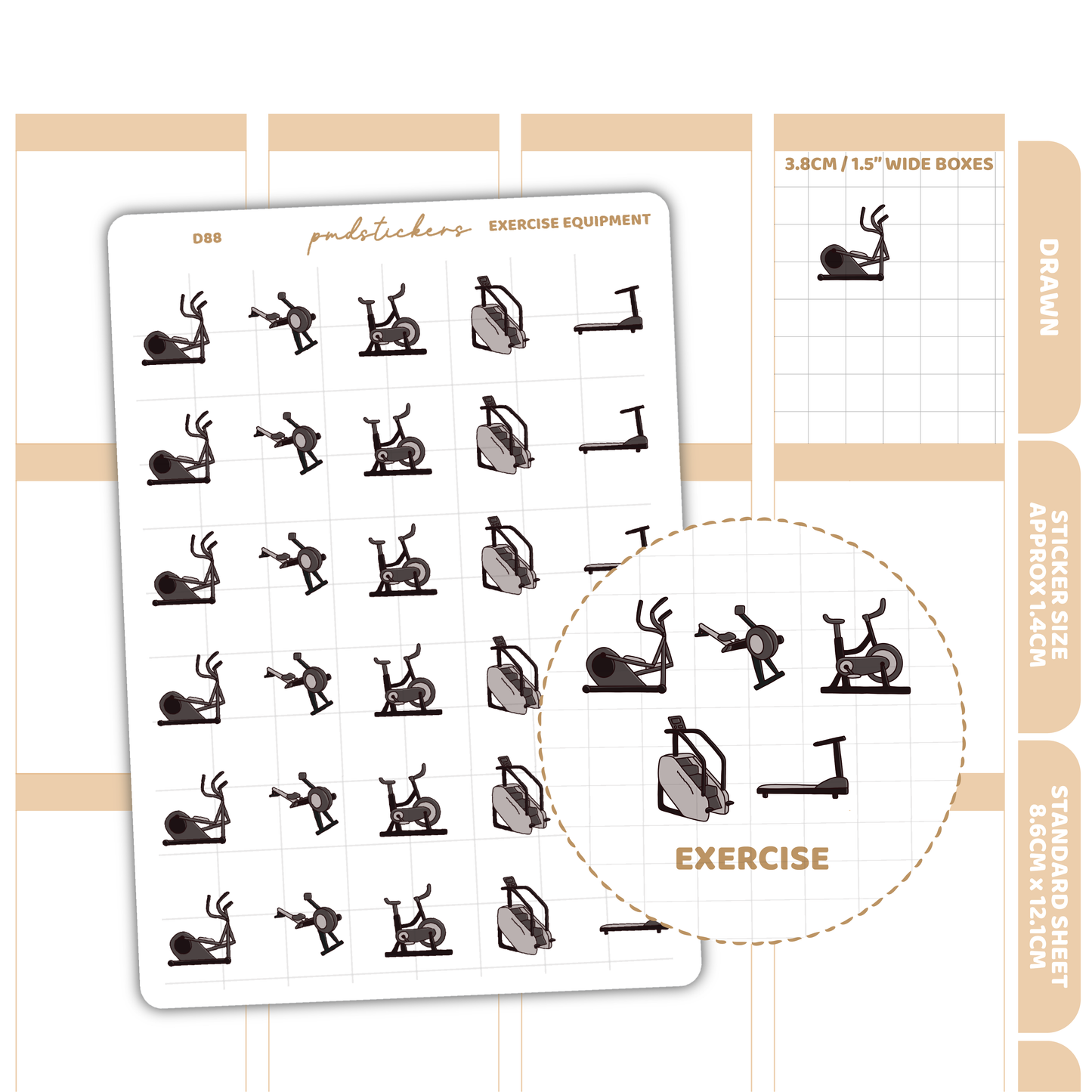 Exercise Equipment Stickers | Drawn Planner Stickers | D88