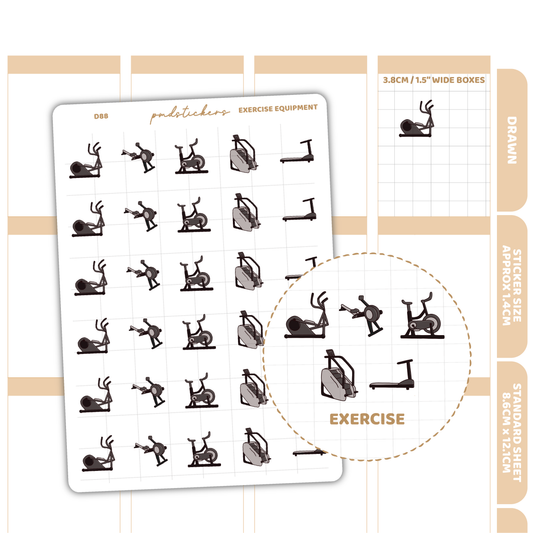 Exercise Equipment Stickers | Drawn Planner Stickers | D88