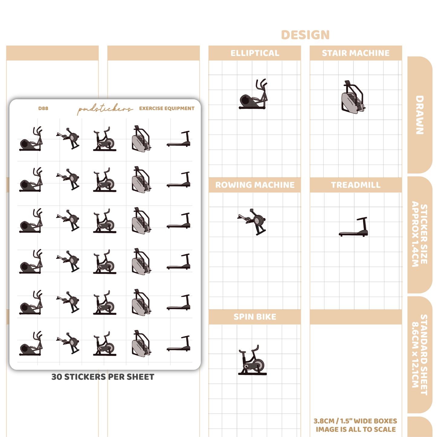 Exercise Equipment Stickers | Drawn Planner Stickers | D88