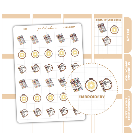 Embroidery Stickers | Drawn Planner Stickers | D89