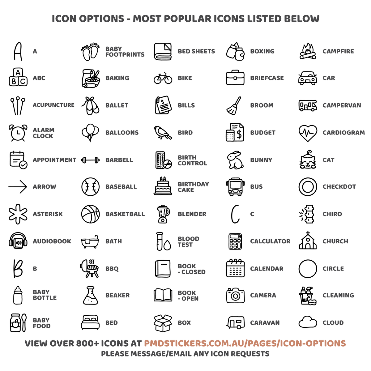 Custom Mini Icon Dot Stickers | Any 2, 4 or 8 Icons per sheet | Minimal Planner Stickers | C28