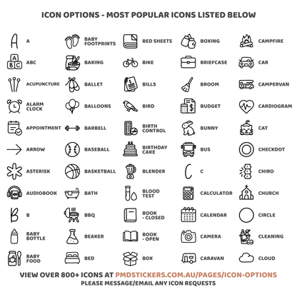 Custom Mini Icon Dot Stickers | Any 2, 4 or 8 Icons per sheet | Minimal Planner Stickers | C28