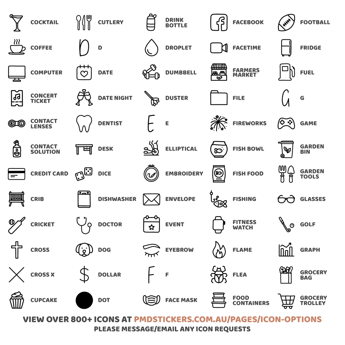 Custom Mini Icon Dot Stickers | Any 2, 4 or 8 Icons per sheet | Minimal Planner Stickers | C28