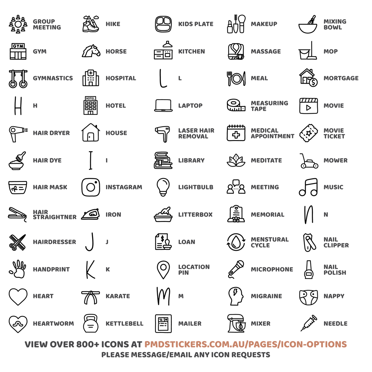 Custom Mini Icon Dot Stickers | Any 2, 4 or 8 Icons per sheet | Minimal Planner Stickers | C28