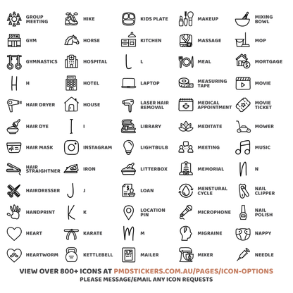 Custom Mini Icon Dot Stickers | Any 2, 4 or 8 Icons per sheet | Minimal Planner Stickers | C28