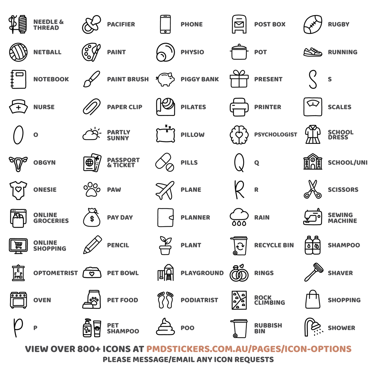 Custom Mini Icon Dot Stickers | Any 2, 4 or 8 Icons per sheet | Minimal Planner Stickers | C28