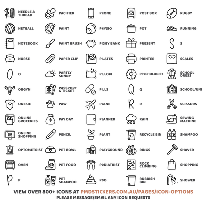 Custom Mini Icon Dot Stickers | Any 2, 4 or 8 Icons per sheet | Minimal Planner Stickers | C28