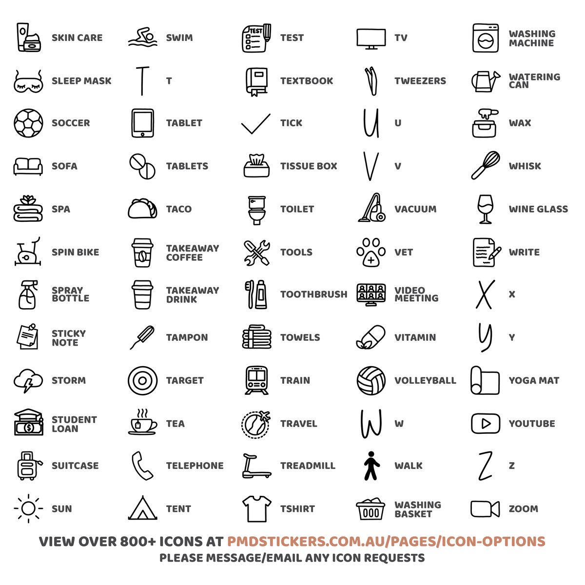 Custom Mini Icon Dot Stickers | Any 2, 4 or 8 Icons per sheet | Minimal Planner Stickers | C28