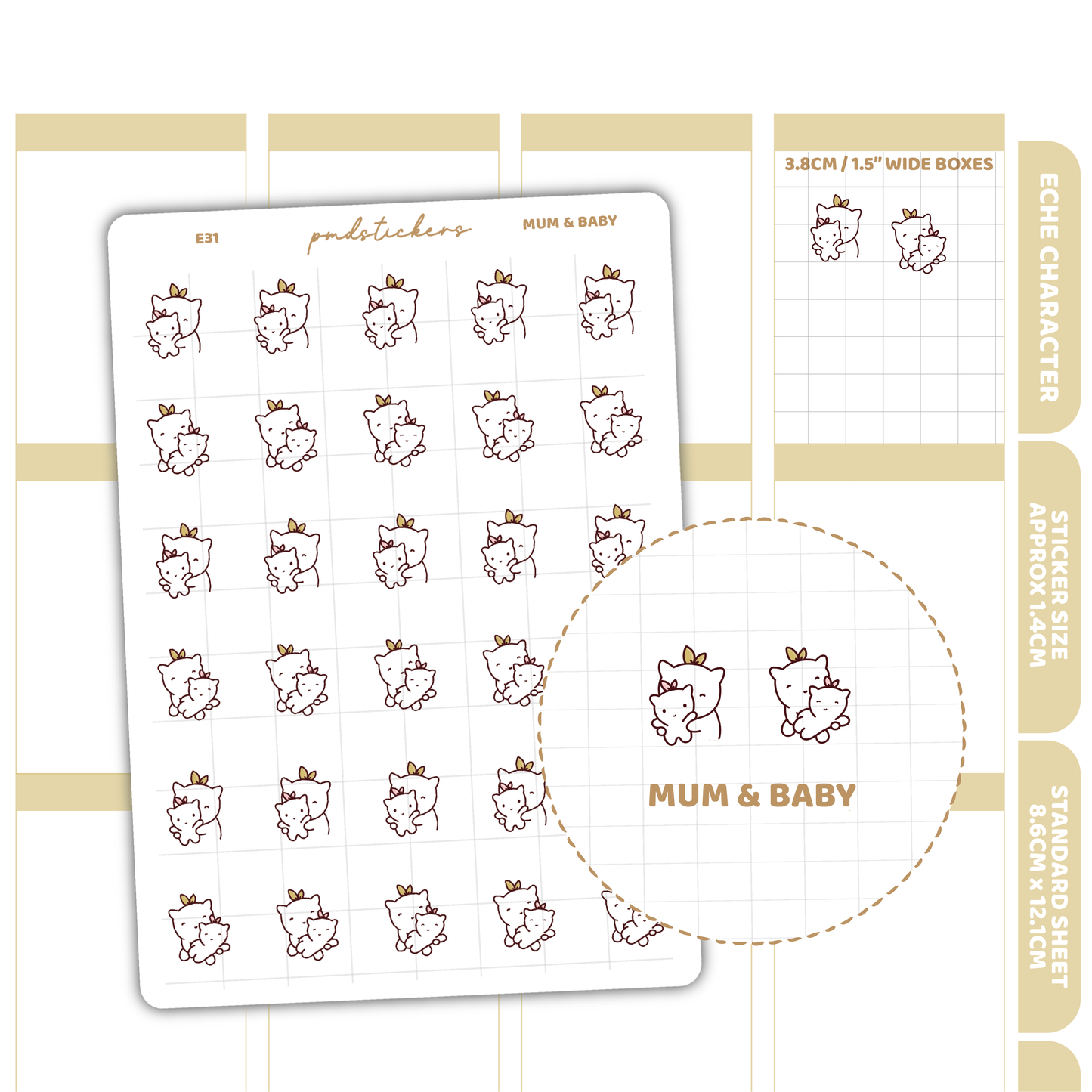 Mum & Baby Stickers | Eche Character Planner Stickers | E31