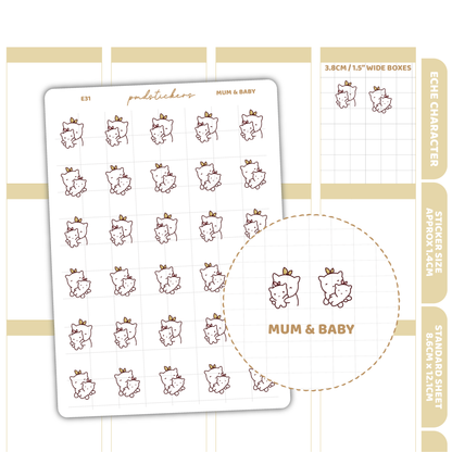 Mum & Baby Stickers | Eche Character Planner Stickers | E31