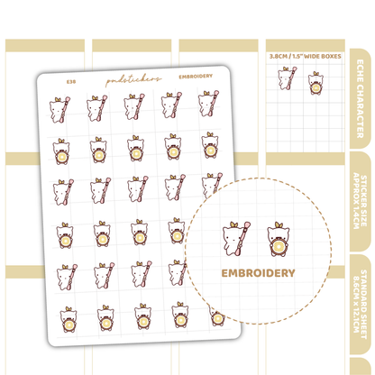 Embroidery Stickers | Eche Character Planner Stickers | E38
