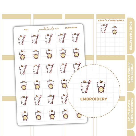 Embroidery Stickers | Eche Character Planner Stickers | E38