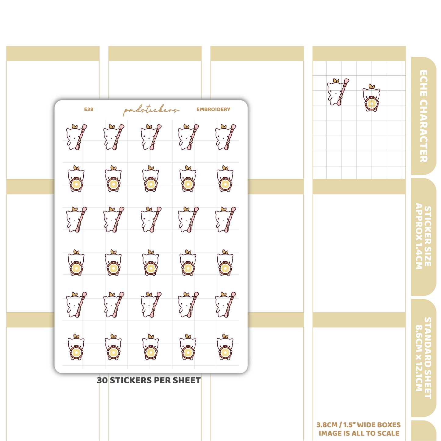 Embroidery Stickers | Eche Character Planner Stickers | E38