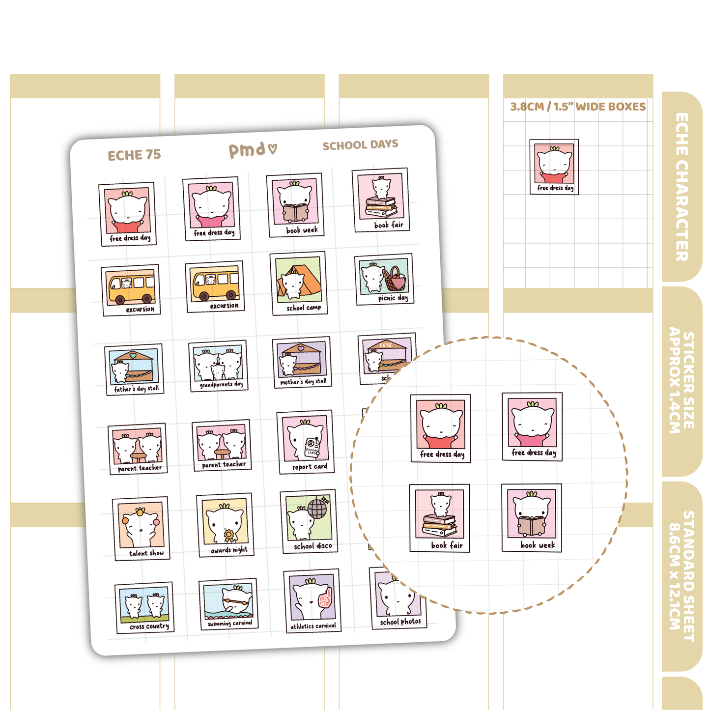 School Days Stickers | Eche Character Stickers | Planner Stickers | ECHE75