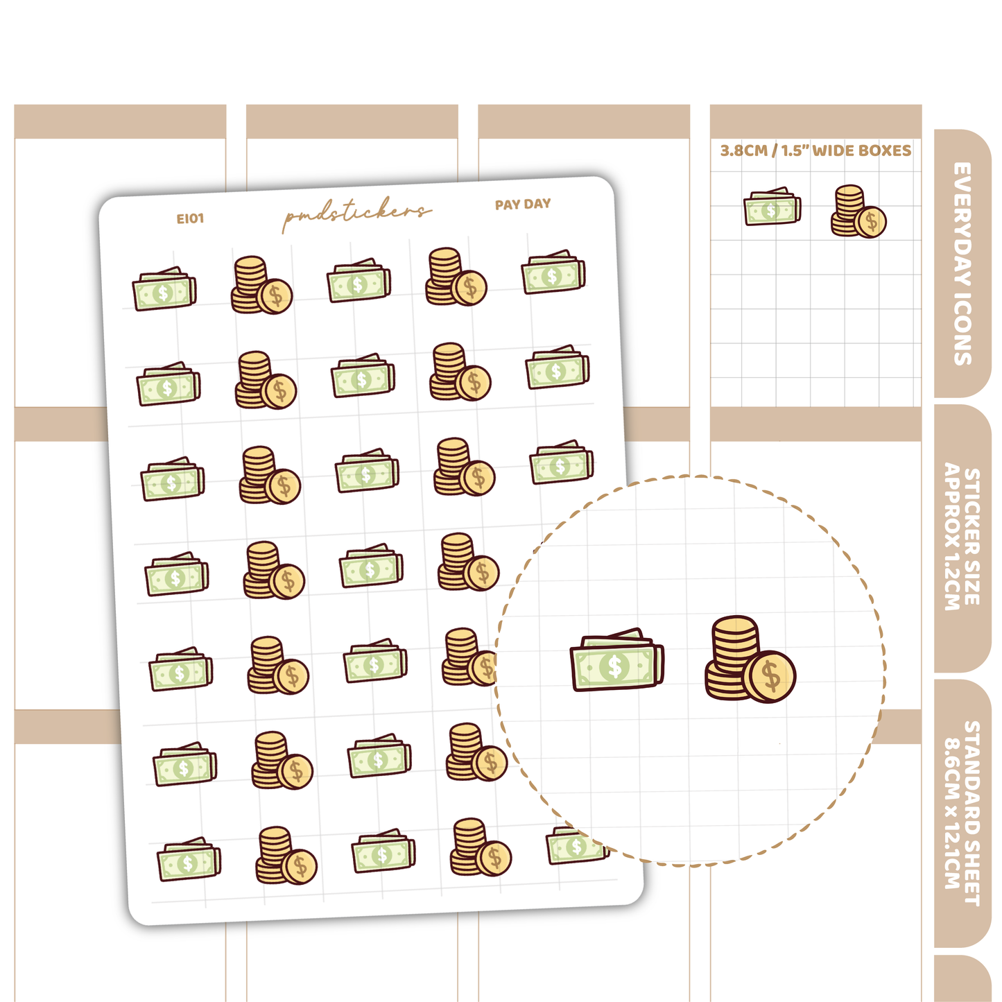 Pay Day Everyday Icon Stickers | Planner Stickers | EI01