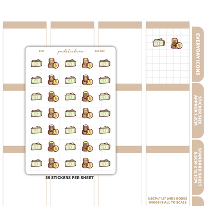 Pay Day Everyday Icon Stickers | Planner Stickers | EI01