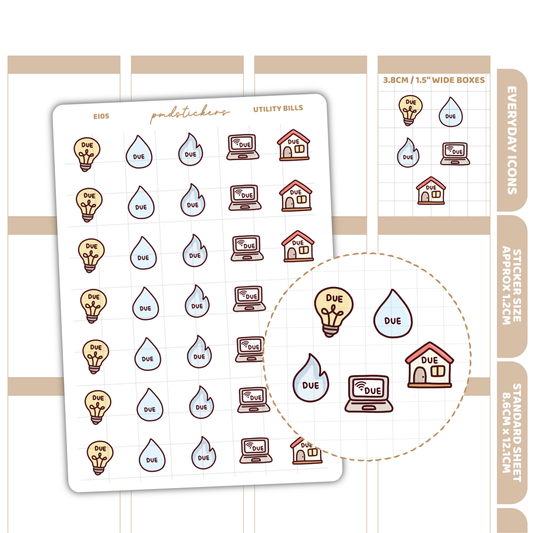 Utility Bills Everyday Icon Stickers | Planner Stickers | EI05
