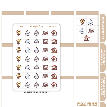 Utility Bills Everyday Icon Stickers | Planner Stickers | EI05