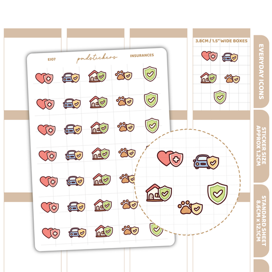 Insurance Everyday Icon Stickers | Planner Stickers | EI07