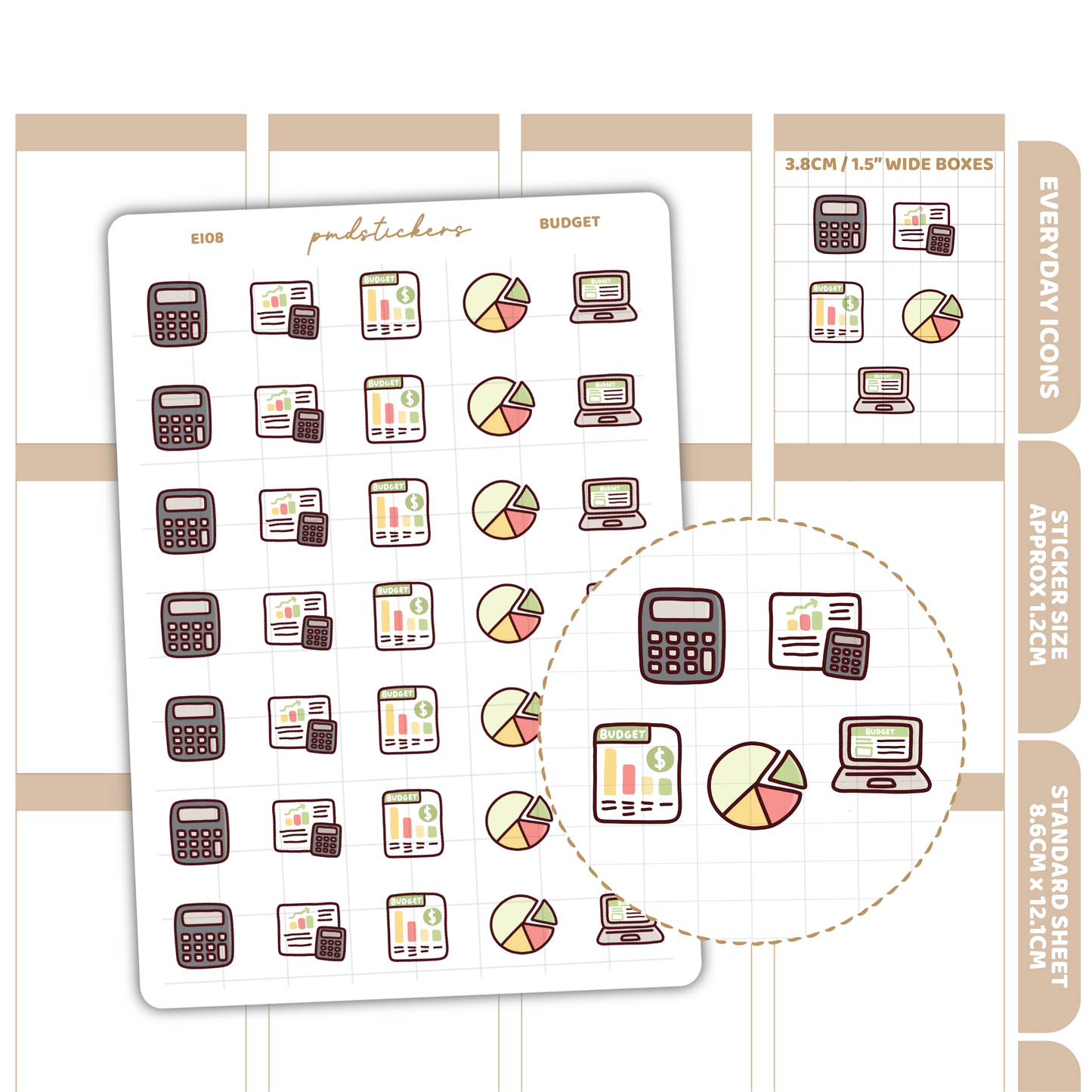 Budget Everyday Icon Stickers | Planner Stickers | EI08