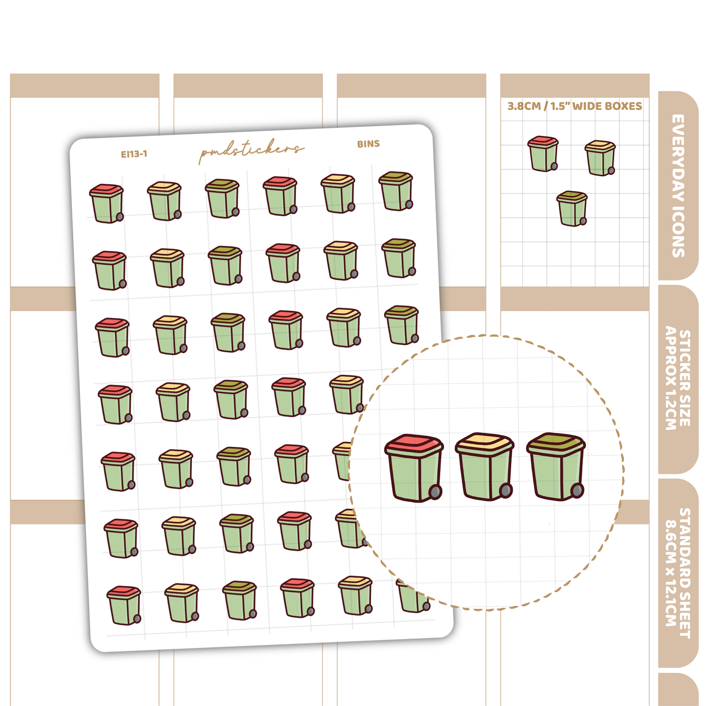 Bins Everyday Icon Stickers | Planner Stickers | EI13