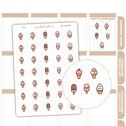 Ice Cream Everyday Icon Stickers | Planner Stickers | EI18