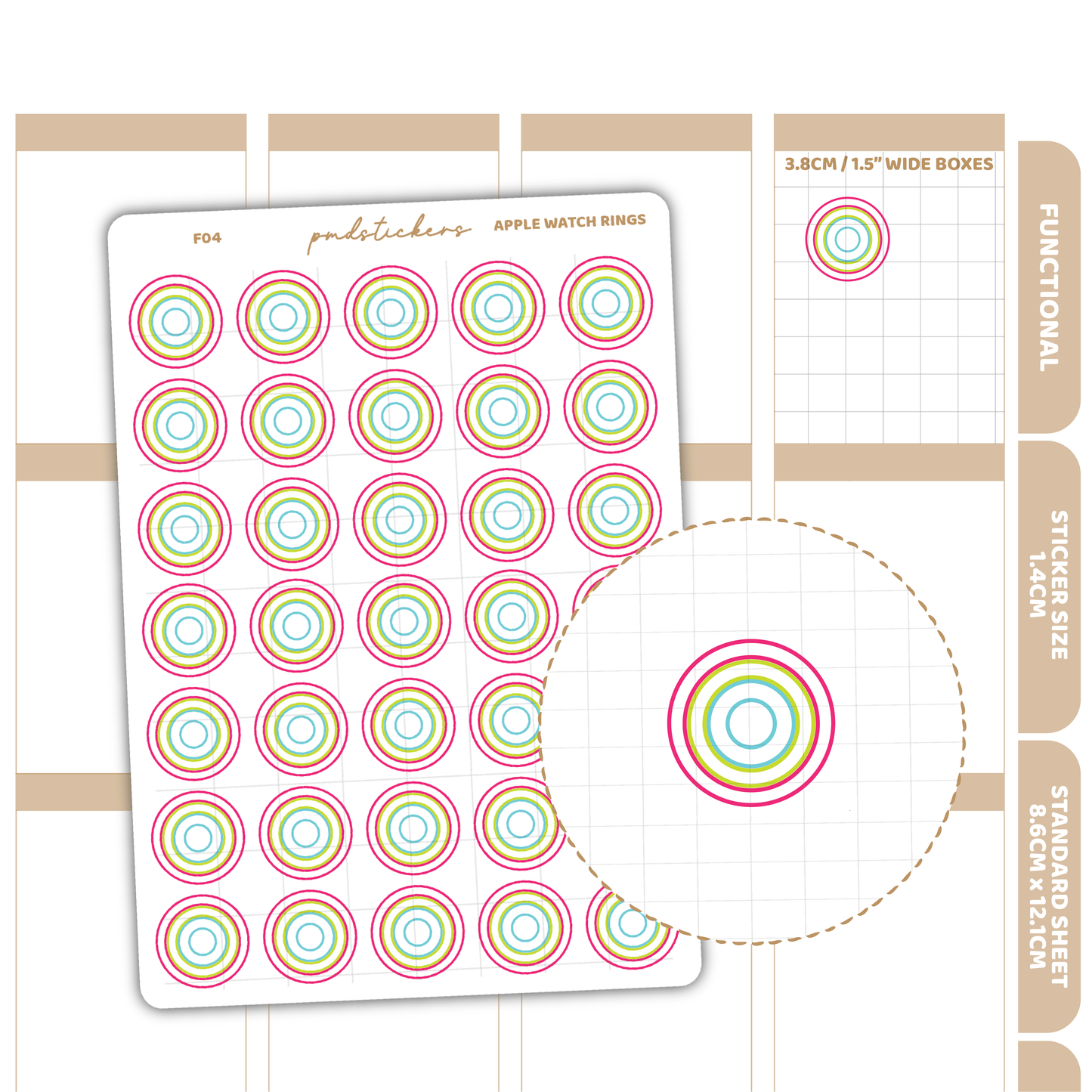 Apple Watch Rings Stickers | Functional Planner Stickers | F04