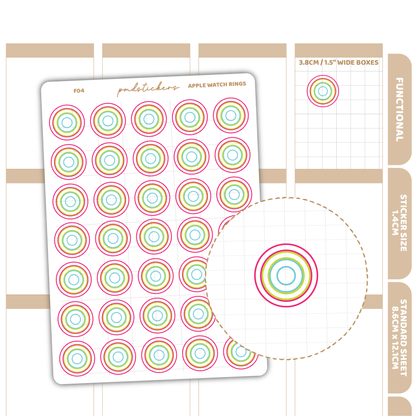 Apple Watch Rings Stickers | Functional Planner Stickers | F04